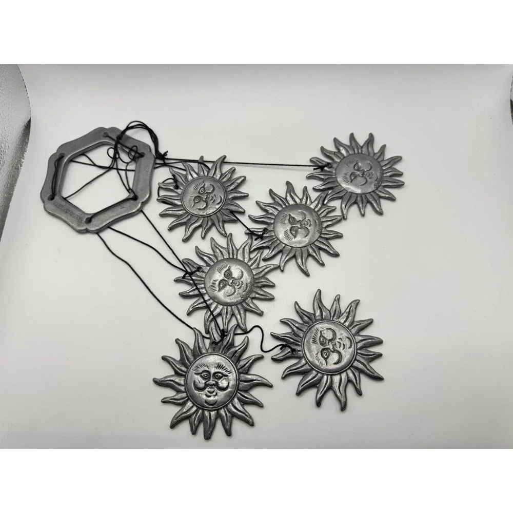 Spooniques Celestial Sun Face Wind Chime Vintage Silver Tone Hanging Decor 6 Sun